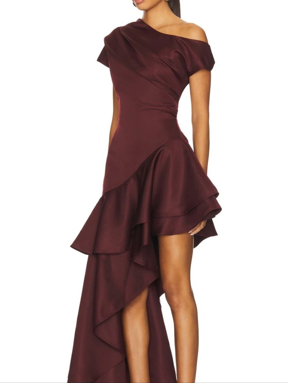 Elliatt Livia gorgeous gown with a One-Shoulder Ruffle in berry size M NWTS - Picture 3 of 13